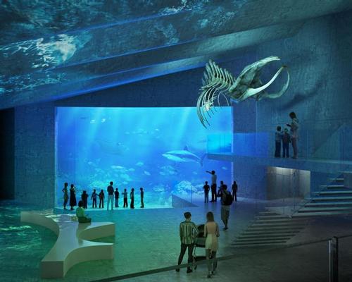 The aquarium will lead visitors underground through greenhouses and other attractions to a large shark tank