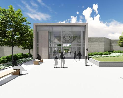 When it reopens, the Harry S. Truman Library and Museum will have a new glass entrance with a frosted presidential seal