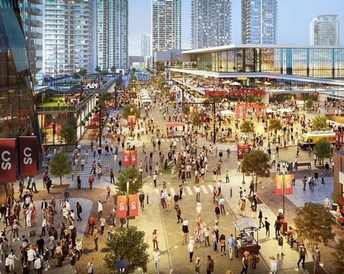 The sports and entertainment district will be anchored by a multi-use indoor arena