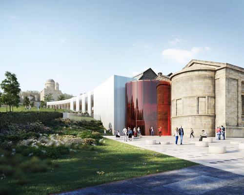 Images released by architects AL_A show a red glazed entrance hall and a new garden