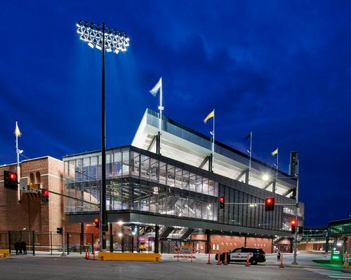 Revamped Kinnick Stadium wrapped in breathable glass façade