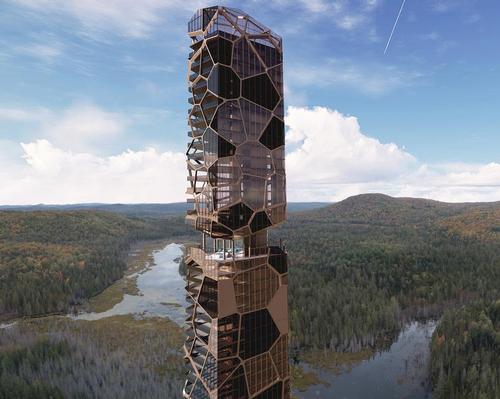 MU Architecture's paleofuturist forest tower houses a luxury retreat
