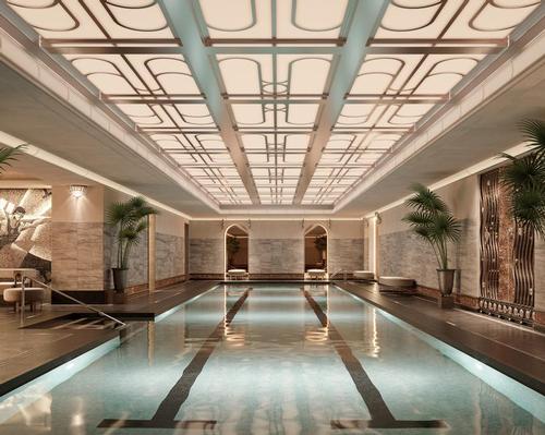 The Tower's pool area is designed in the Art Deco style