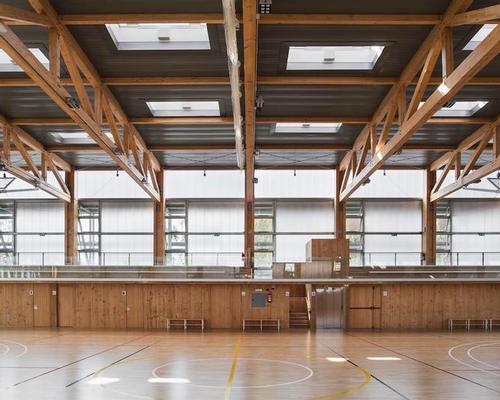 The abundance of wood inside the building creates a natural, warm atmosphere
