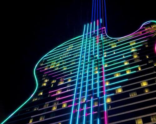Hard Rock's guitar shaped hotel launches J-Lo light show