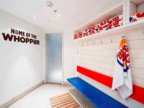 Showers, dressing rooms, Burger King towels and a lounge are also on-site, and servers from the restaurant visit the sauna to take food orders