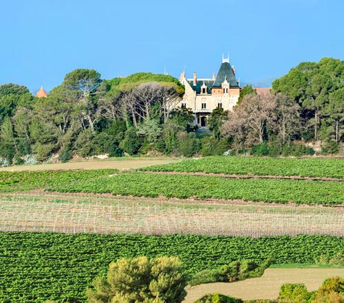Restored in 1886 by Baron Cyprien deCrozals and designed by preeminent architect Louis-Michel Garros, the estate occupies 200 acres, with views of rolling vines, olive groves and woodland / Chateau St Pierre