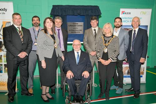 Sir Philip Craven (centre) with councillors and volunteers at the launch