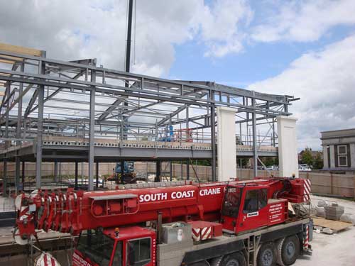 The structure of the new Dorchester Sports Centre is at full height