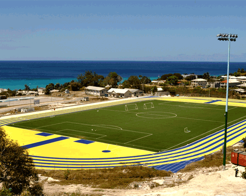 BSW installs blue and yellow synthetic running track in Barbados