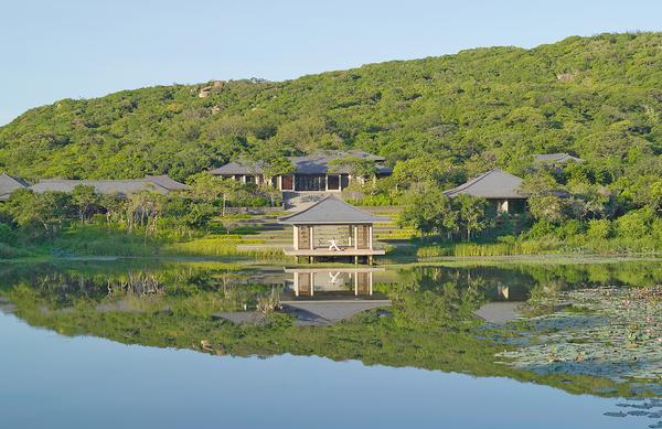 The spa at the Amanoi in Vinh Hy Bay, Vietnam, has a view of the lake and floating yoga pavilion 