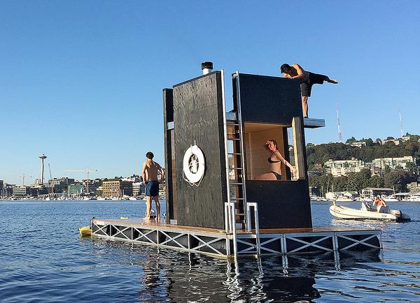 The sauna will tour Seattle’s many lakes by an electric trolling motor 