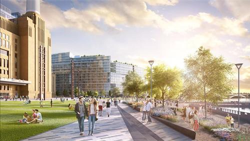 LDA Design's Battersea Power Station park will feature event lawns, festival spaces and terraced gardens running alongside the River Thames
/ LDA Design