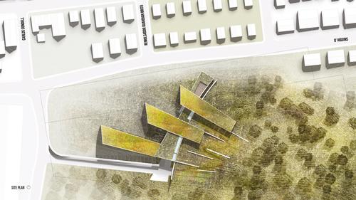 Three pavilions make up the centre, connected by a continuous, transparent public hall / Ennead Architects