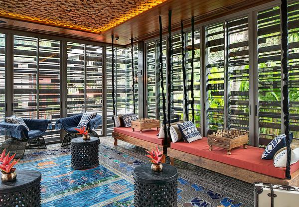 The interior designers aimed to 
merge the narrative of the four fictitious clans in the resort’s public spaces