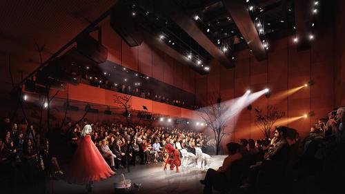 To accommodate flexibility for artistic directors, the building’s rooms and halls will feature moveable walls to create up to 11 different configurations / Render by Luxigon