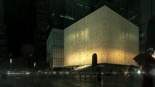 At night the building will take on the form of a glowing cube, similar to that of a Chinese paper lantern / Render by Luxigon