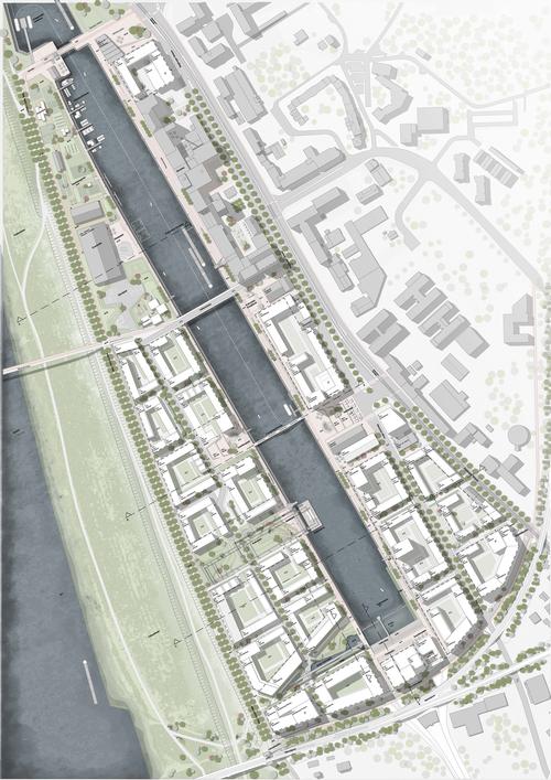 COBE’s winning project reinterprets the industrial harbour by creating a dense urban building structure, active and climate proofed public spaces and new traffic routes / COBE/Beauty and the Bit