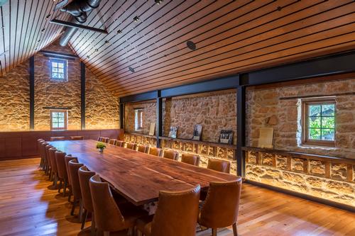 Reclaimed redwood from the the original cellar built on the property has been incorporated within the building / Jay Graham