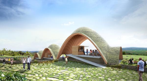 The shape of the stadium’s vaults was inspired by Rwanda’s hills and the bounce of a cricket ball 
