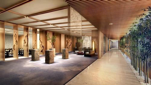Traditional elements, such as shoji panels, polished woods, locally crafted Kyoto-style fusuma screens and urushi lacquerware are paired with modern technologies