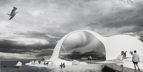 The main architectonic form consists of three interlinked domes
