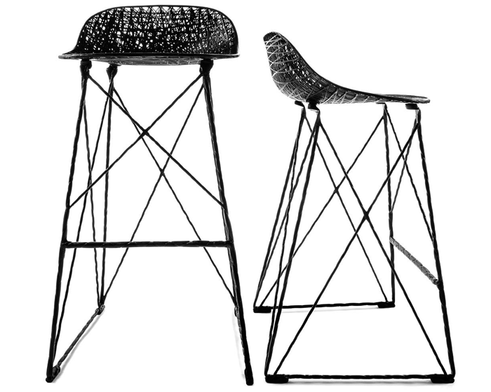 The lightweight bar stool is made of woven carbon fibres / Photography by Studio Bertjan Pot