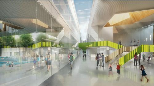 Facilities inside will include a public plaza serviced by the proposed ground level café / City of Laval/v2com