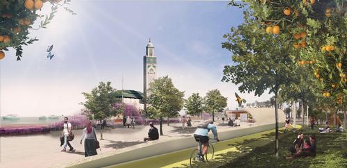 The promenade will extend from the famous Hassan II Mosque / Lemay/v2com