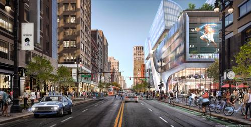 The building is planned on the site of the former J.L Hudson’s Store at 1206 Woodward Avenue / SHoP Architects