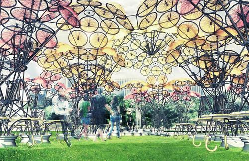 Parts of Izaskun Chinchilla Architects pavilion can be reused to provide shade in public places following the festival