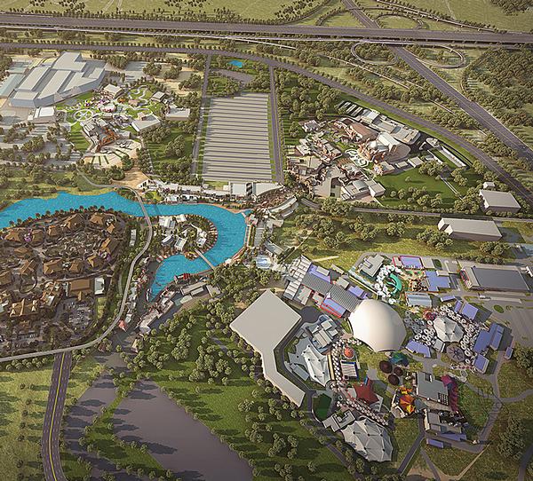 An aerial rendering shows the different areas that make up 
Dubai Parks and Resorts