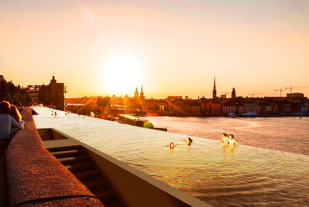 Architects UMA have proposed a unique infinity pool concept for Stockholm's waterfront / UMA