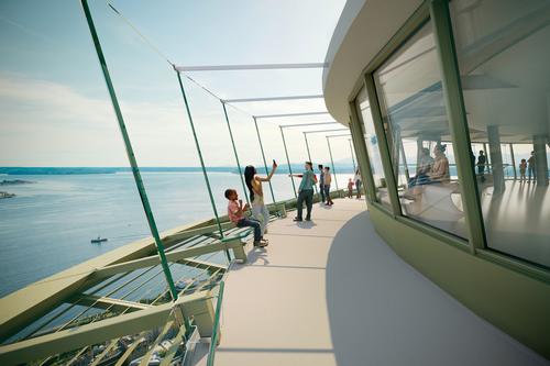 The renovations of the Observation Deck include new glass structural barriers that will replace the wire safety 'caging' on the outer open-air Observation Deck / Olson Kundig

