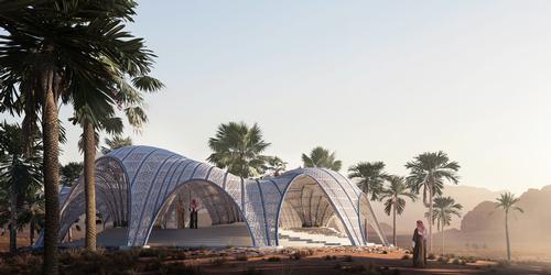 It is designed to provide shade during the day and to accommodate celebration, storytelling and gatherings at night / Brick Visual