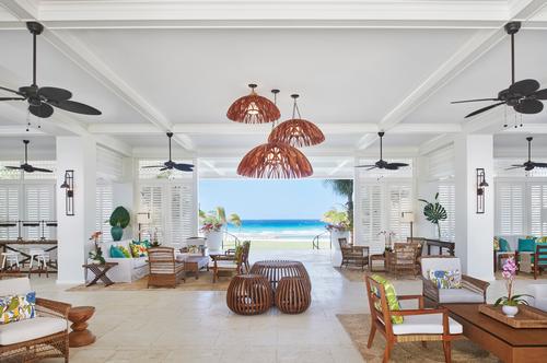 The lobby and reception area of the Great House also provide views of the ocean