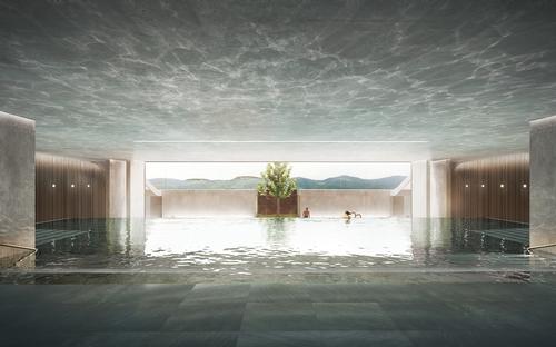 The adults-only spa building is designed to be partially underground 