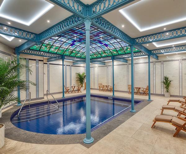 Hennebry says the Victorian pool with its stained glass canopy is a showstopper