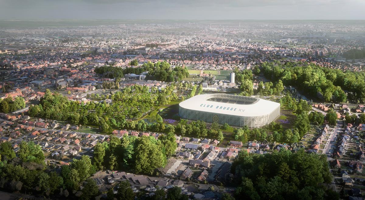 The new stadium will be located at the heart of a new park in Bruges' Sint-Andries district / B2Ai/SCAU