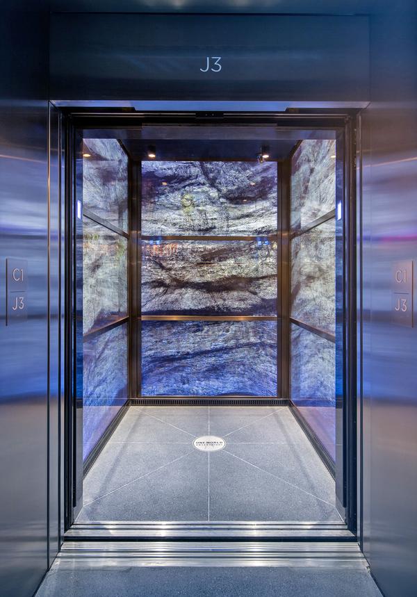 Travel through time in the Sky Pod Elevator at the One World Observatory, NYC / Photo: Evan Joseph