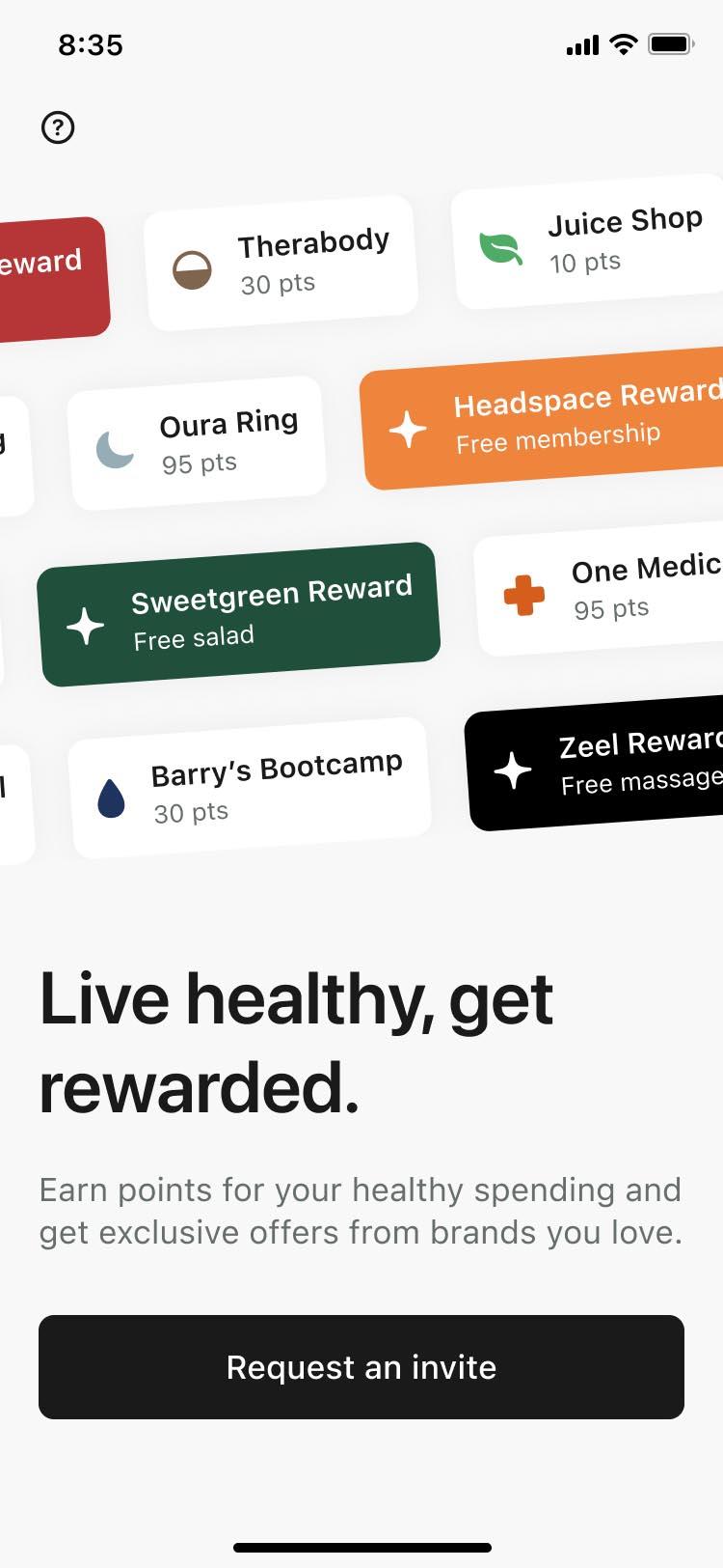 Ness Rewards app users collect points that they can redeem against wellness brands, such as Barry’s, Headspace, Oura, Therabody and Mirror / Ness