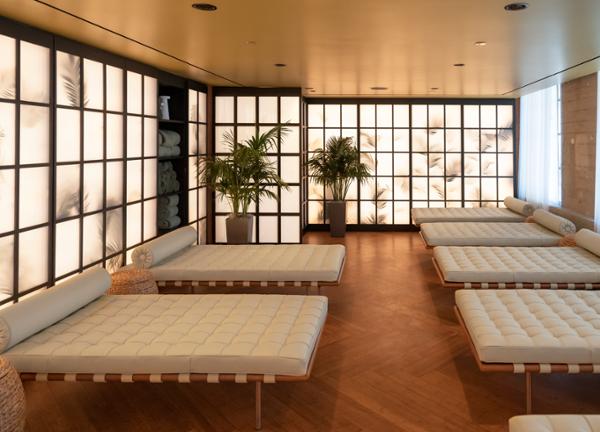 The relaxation lounge at Heimat LA with complimentary towels and robes / Photo: RSG GROUP
