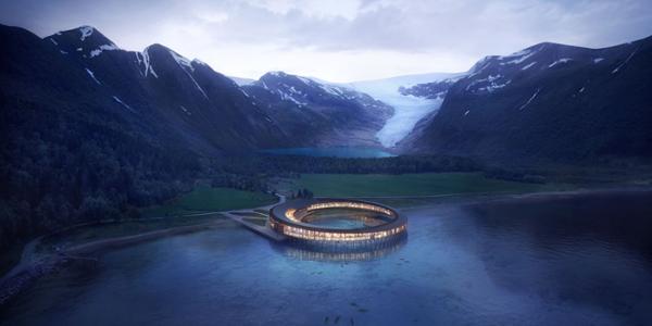 The glass-fronted property will be built on stilts, at the base of a glacier / Photo: Snøhetta_Plompmozes_Miris