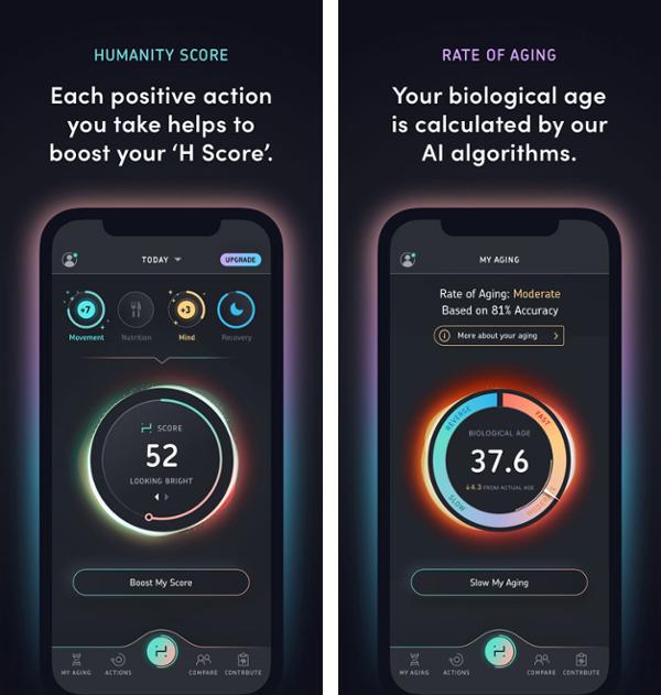 The app gives users their ‘H score’, 
which helps them to slow their rate of ageing / Humanity