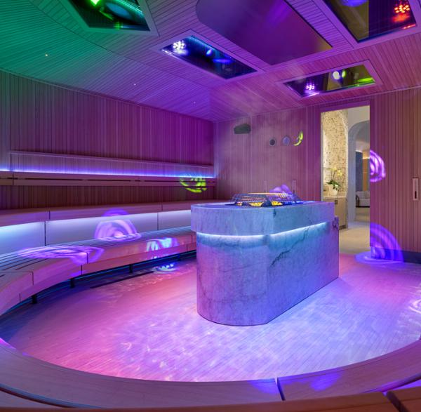 The sauna features theatre-style lighting and club-quality sound system / Nicole Wozniak at Resorts World Las Vegas