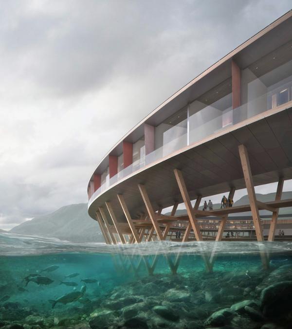 The design is based on a ‘fiskehjell’ – an A-shaped structure for drying fish / Photo: Snøhetta_Plompmozes_Miris