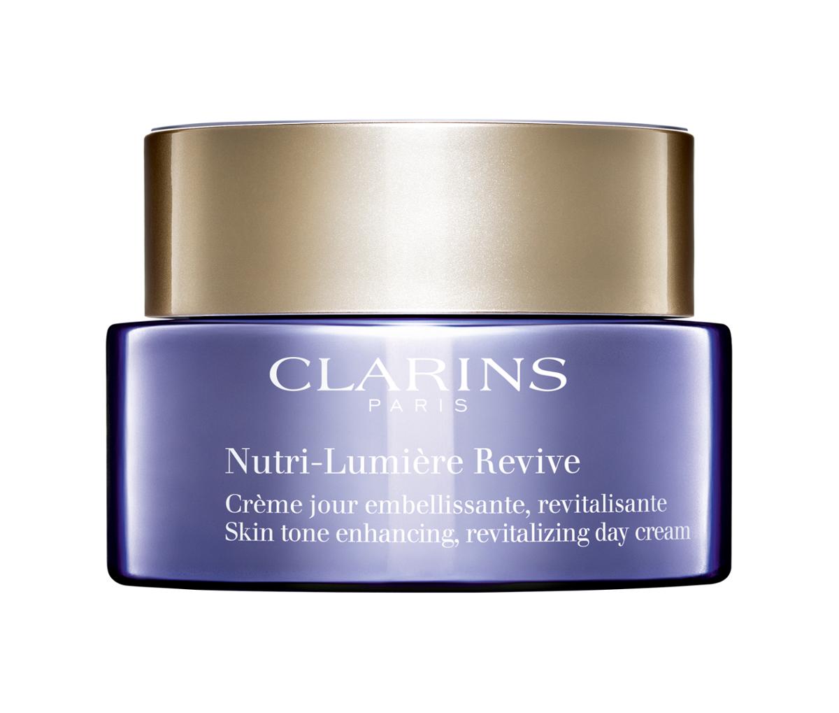 The Nutri-Lumière Revive formula contains illumining violet pearls and a violet-tinted texture to help skin regain its radiance / 