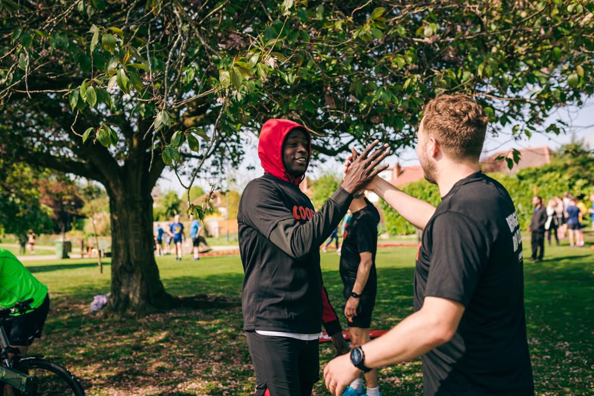 Founder Peter Cooper celebrates the successful end of the first RunStart Academy with Rashid, originally from Sudan, where new runners achieved 5k runs at Parkrun and two existing runners broke sub-20 PBs / Coopah