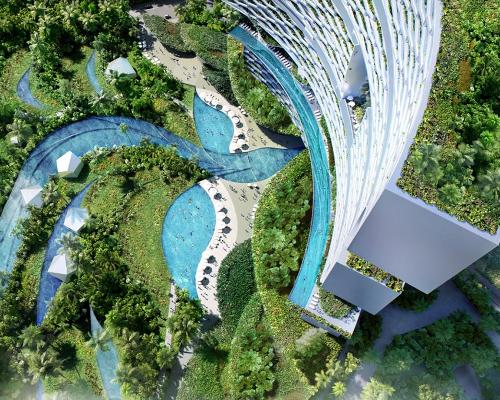 Providing a vertical jungle, the ‘hanging gardens’ will be experienced on every floor and from every guest room