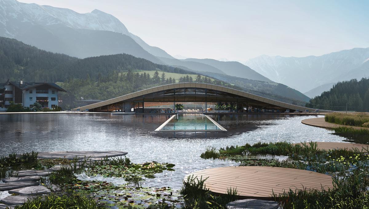 A highlight of the new opening is new 5,500sq m natural bathing lake complete with an integrated infinity pool / Hotel Krallerhof